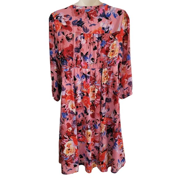 Torrid 1 Blush Pink Floral Georgette Midi Dress Keyhole Neck A Line 1X - Picture 4 of 11